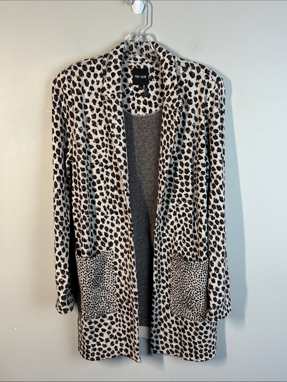 Nic+Zoe Women’s Cheetah Animal Print Open Front Long Line Cardigan Sweater SizeS